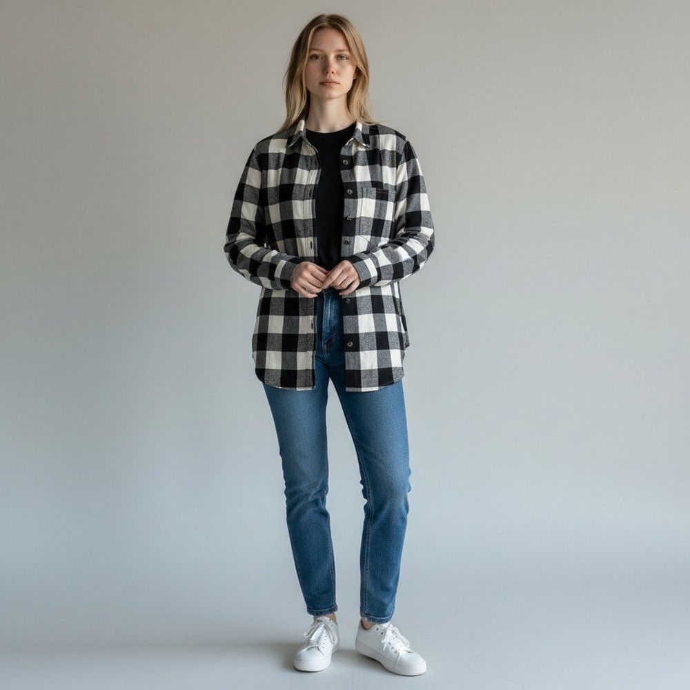 Abercrombie & Fitch Flannel Shirt S Black White Buffalo Plaid Button Down